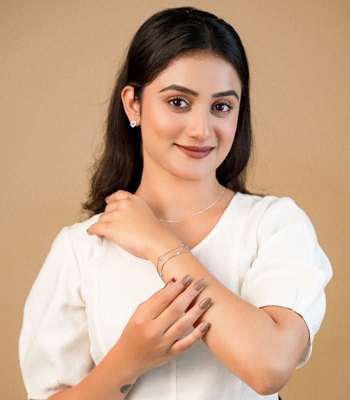 Double Layered Heart Motifs Bracelet (Silver)