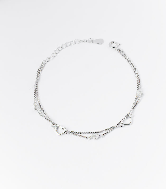 Double Layered Heart Motifs Bracelet (Silver)