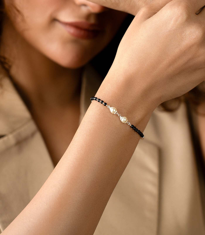 Double Pearl Jodis Mangalsutra Bracelet (Silver)