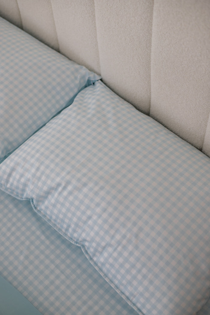 Double-Sided Waterproof Pillow Case - Blue Gingham/Solid Blue