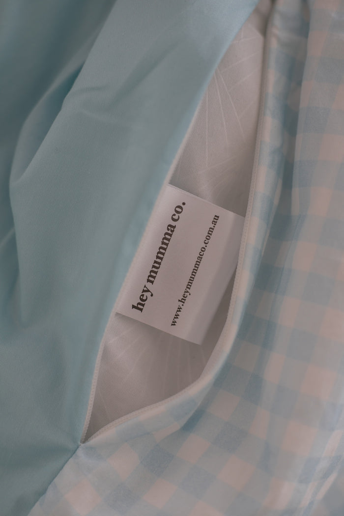 Double-Sided Waterproof Pillow Case - Blue Gingham/Solid Blue