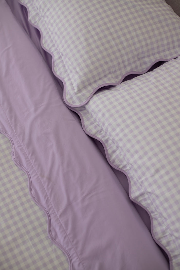 Double-Sided Waterproof Pillow Case - Lilac Gingham/Solid Lilac