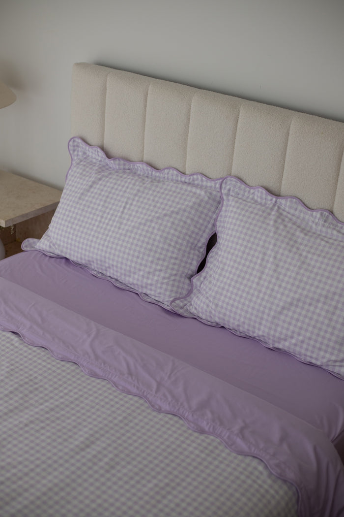 Double-Sided Waterproof Pillow Case - Lilac Gingham/Solid Lilac