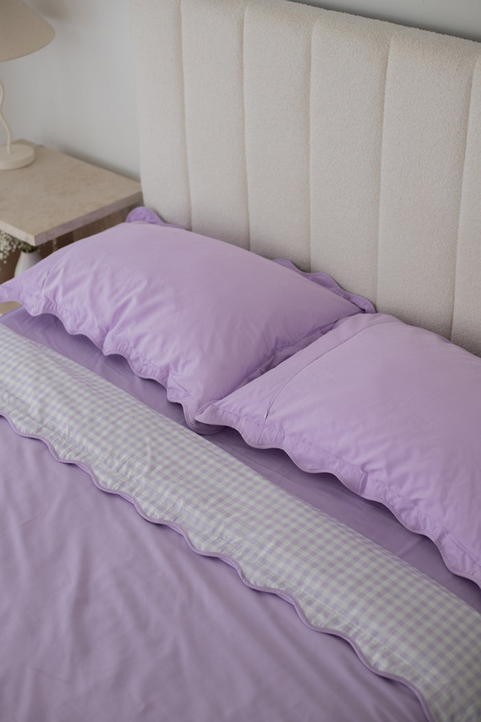 Double-Sided Waterproof Pillow Case - Lilac Gingham/Solid Lilac