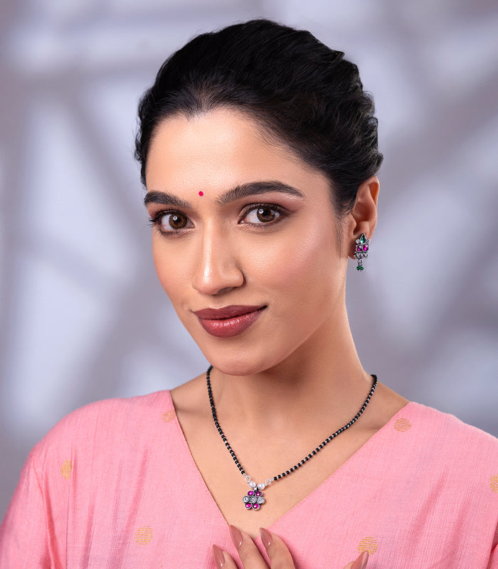 Dual Crystal Mangalsutra Set (Silver)