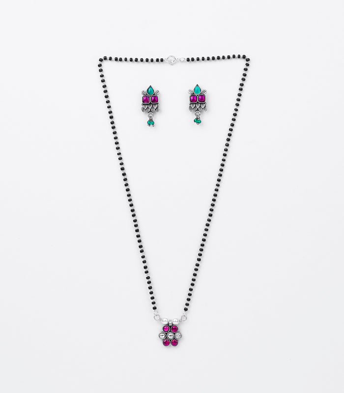 Dual Crystal Mangalsutra Set (Silver)