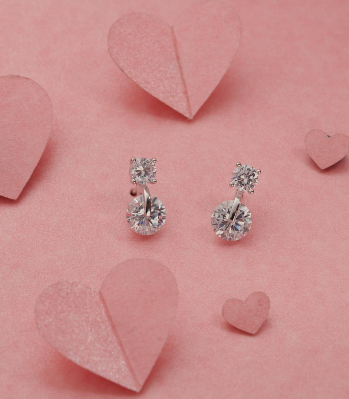 Dual Dangling Spheres Earrings (Silver)