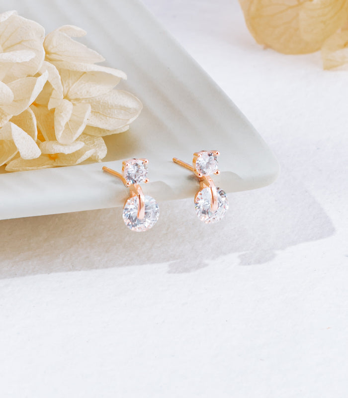 Dual Dangling Spheres Earrings (Silver)