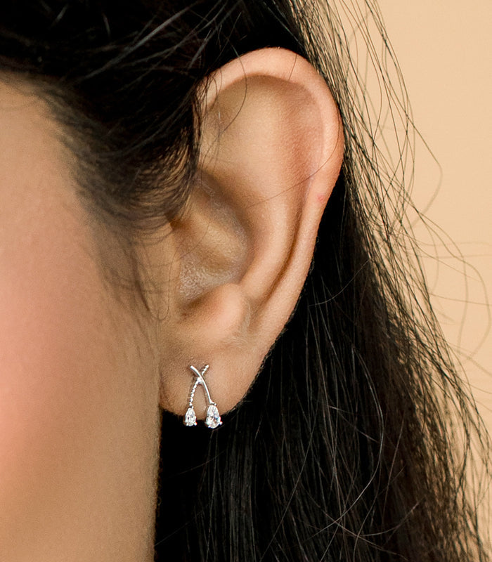 Dual Dangling Stones Earrings (Silver)