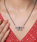 Dual Floral Multistone Antique Mangalsutra (Silver)