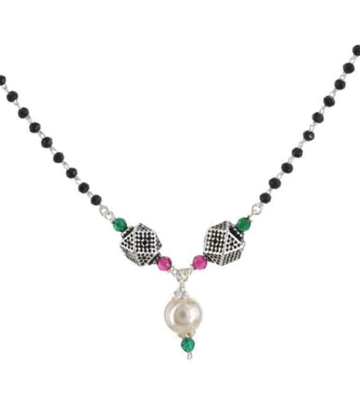 Dual Geometric Orb Pearl Mangalsutra (Silver)