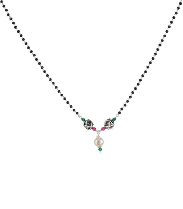 Dual Geometric Orb Pearl Mangalsutra (Silver)
