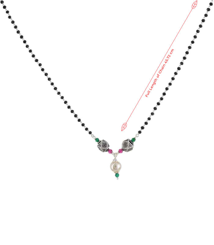 Dual Geometric Orb Pearl Mangalsutra (Silver)