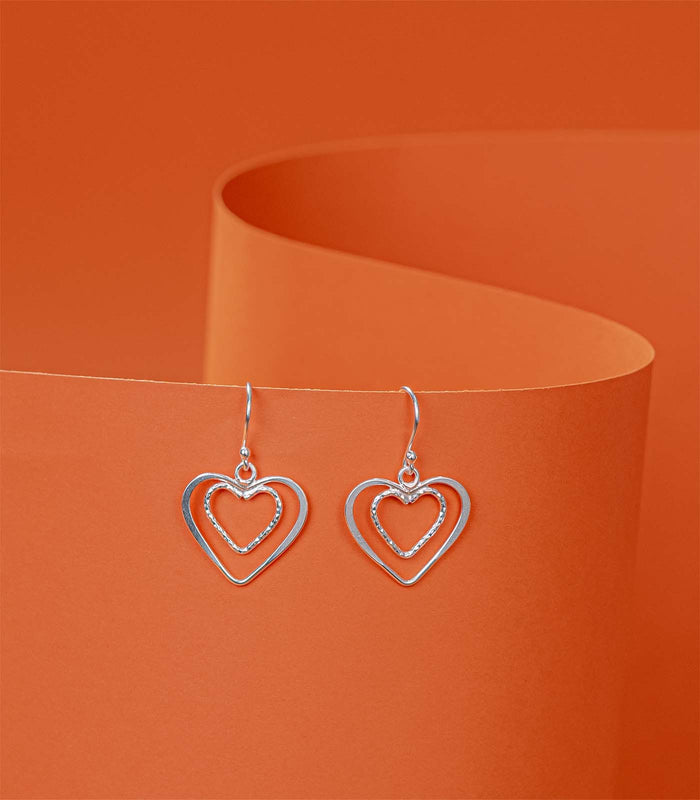 Dual Heart Earrings (Silver)