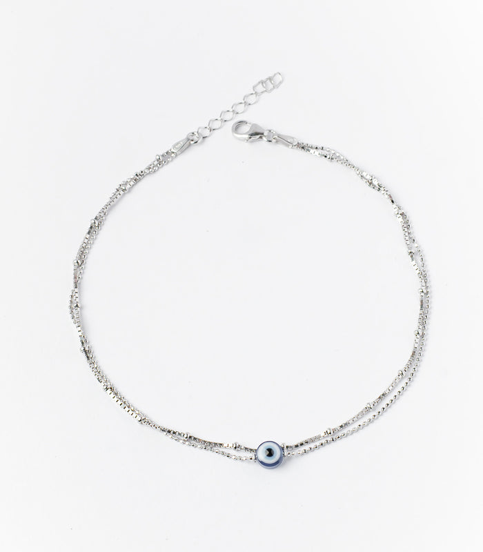 Dual Layered Evil Eye Anklet (Silver)