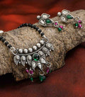 Dual Stone Leaf Motif Antique Mangalsutra Set (Silver)