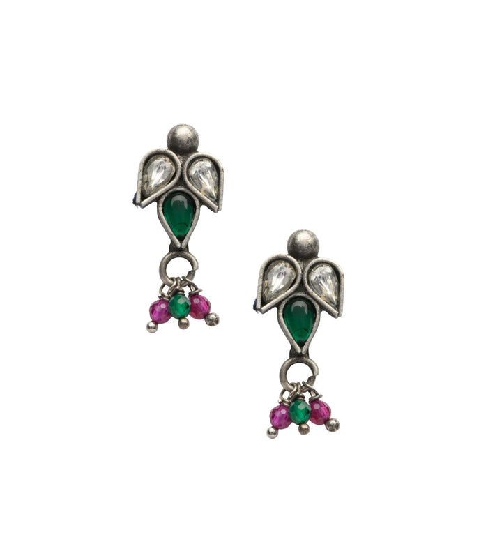 Dual Stone Leaf Motif Antique Mangalsutra Set (Silver)