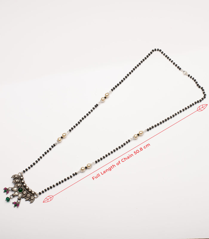 Dual Stone Leaf Motif Antique Mangalsutra Set (Silver)