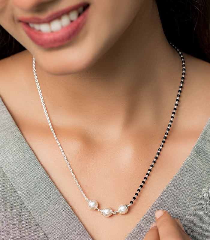Dual Style Triple Pearl Mangalsutra (Silver)