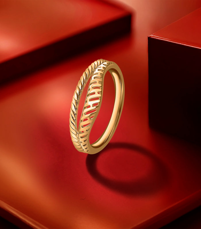 Dual Textured Gold Finger Ring