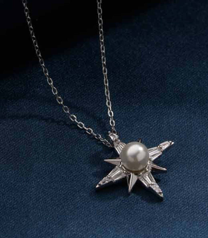 Elegant Star With Pearl Necklace (Silver)
