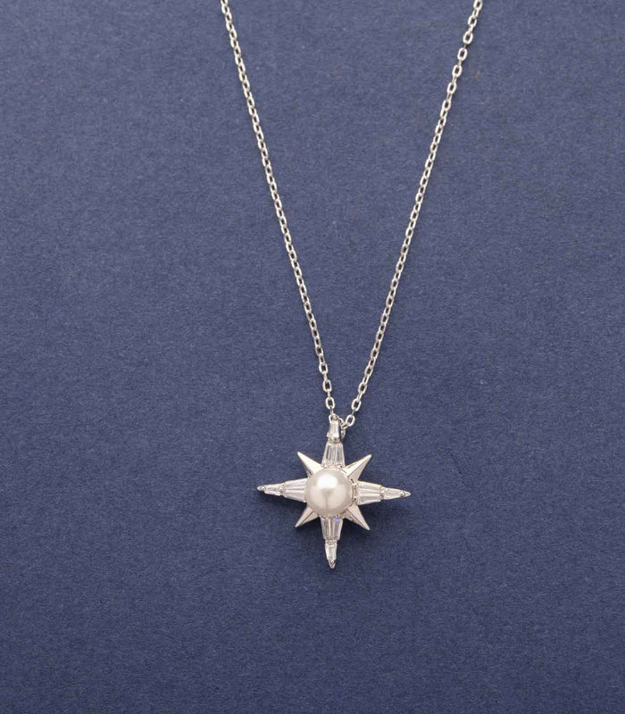 Elegant Star With Pearl Necklace (Silver)