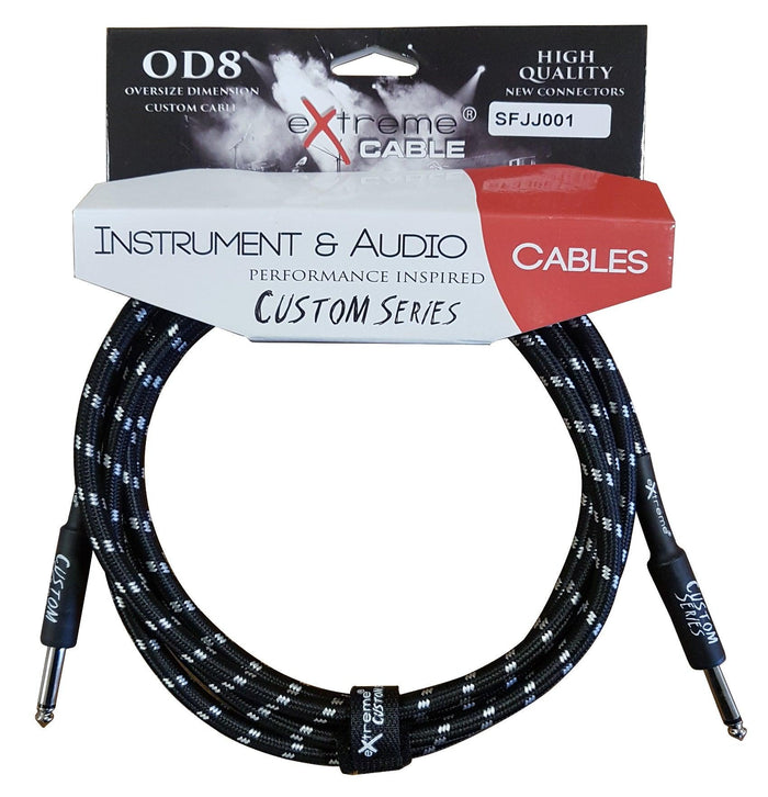 EXTREME SFJJ001/3M CAVO AUDIO JACK DRITTO COTONATO NERO OD8 SERIE CUSTOM PER STRUMENTI LIVE STUDIO 3 METRI - TechSoundSystem.com