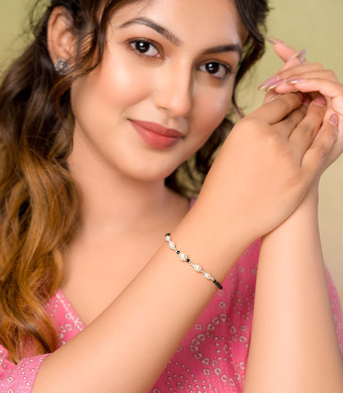 Five Pearls Mangalsutra Bracelet (Silver)