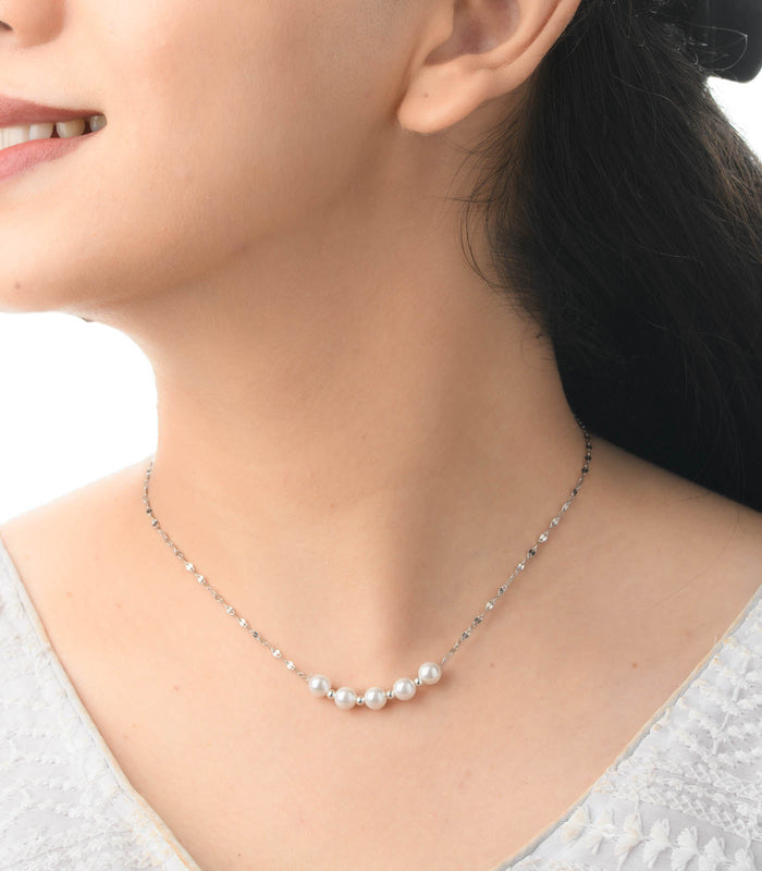Five Pearls String Necklace (Silver)