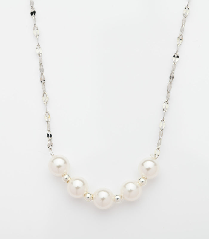 Five Pearls String Necklace (Silver)