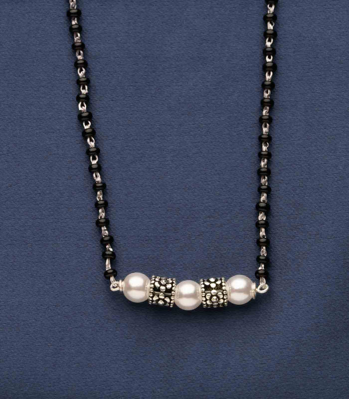 Floral Art Pearl Mangalsutra (Silver)