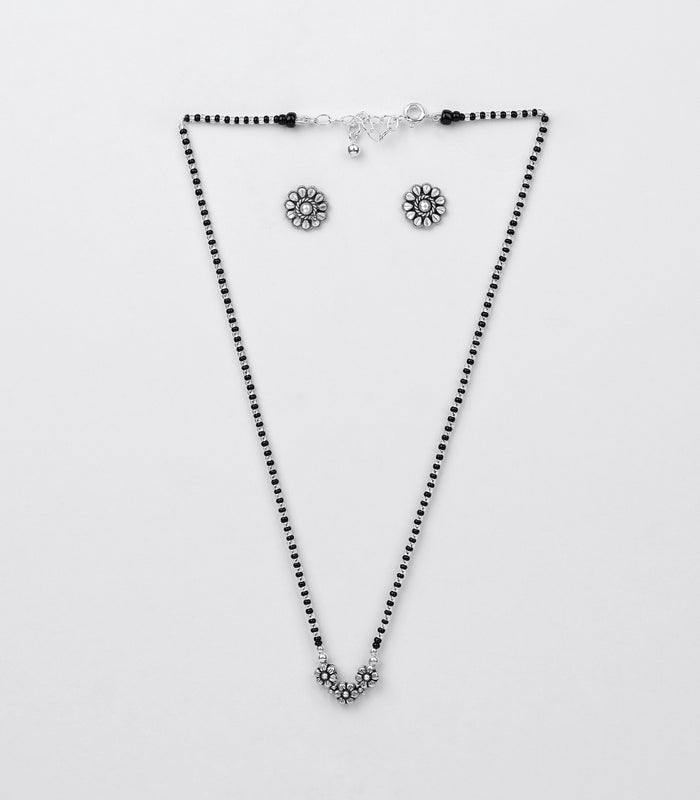 Floral Bliss Antique Mangalsutra Set (Silver)
