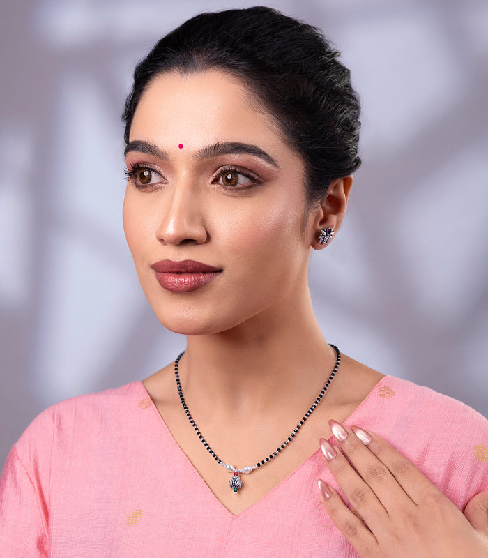 Floral Bloom Antique Mangalsutra Set (Silver)