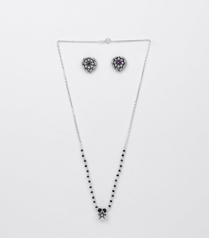 Floral Charm Mangalsutra Set (Silver)