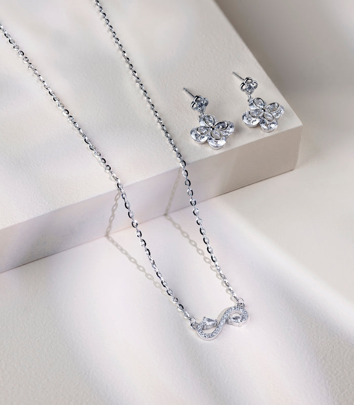 Floral Infinity Necklace Set (Silver)