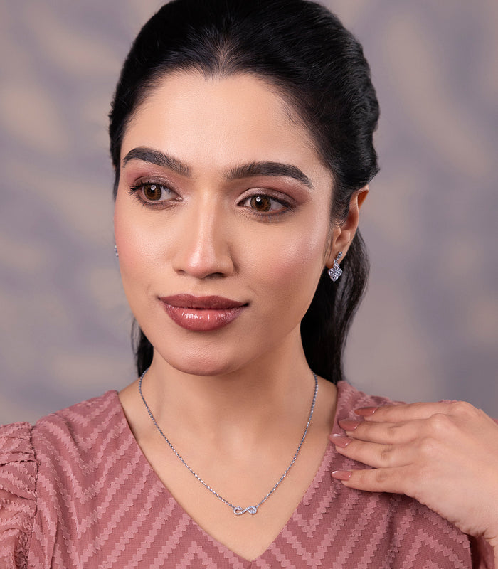 Floral Infinity Necklace Set (Silver)