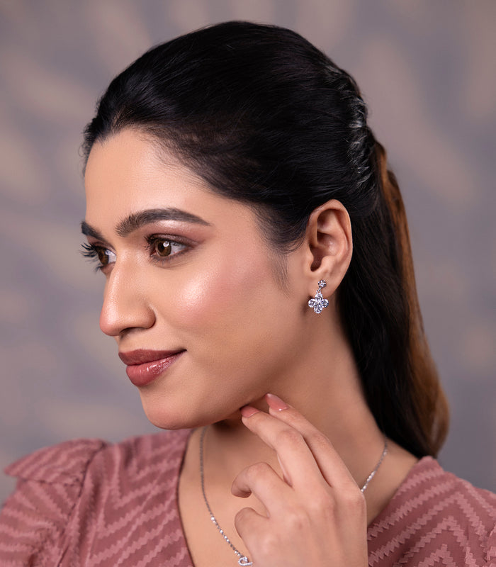 Floral Infinity Necklace Set (Silver)