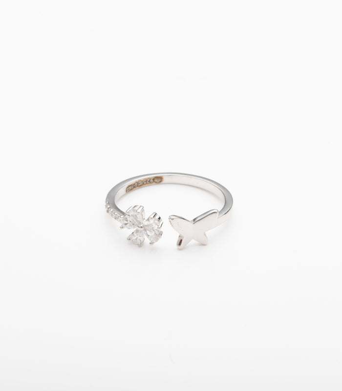 Floral Luxe Adjustable Finger Ring (Silver)