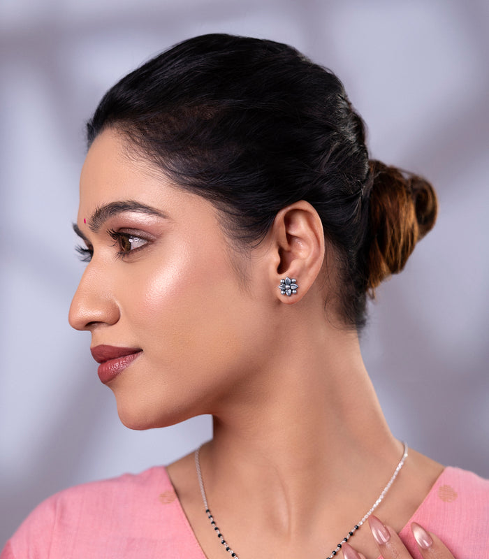 Floral Motif Antique Mangalsutra Set (Silver)