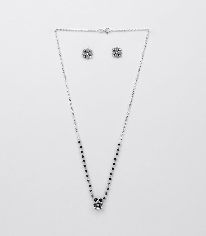 Floral Motif Antique Mangalsutra Set (Silver)