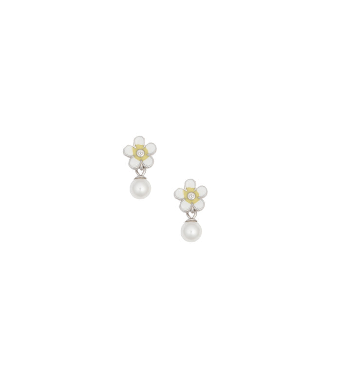Flower And Bead Earrings (Silver)