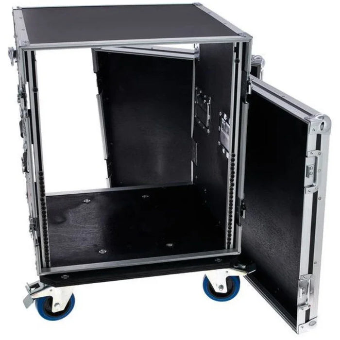 FLYHT PRO RACK 12U 19'' 45CM FLIGHT CASE 4 MANIGLIE 8 CHIUSURE RUOTE 100MM 2+2 CON FRENO