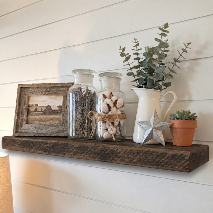 Forever Barnwood Solid Wood Floating Shelf with Hidden Bracket — 2-Inch Thick