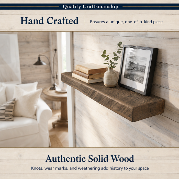 Forever Barnwood Solid Wood Floating Shelf with Hidden Bracket — 2-Inch Thick