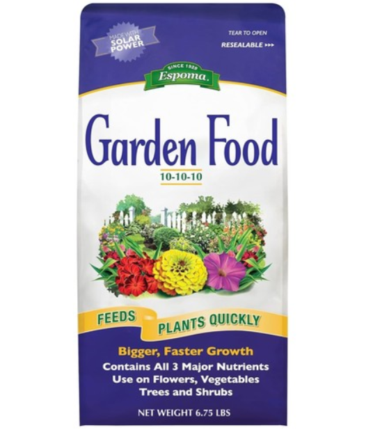Espoma Garden Food fertilizer package on a white background