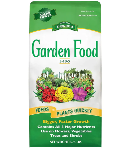 Espoma Garden Food fertilizer package on a white background