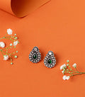 Green Stone Leafy Drop Oxidized Tops (Silver)