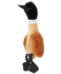 Plush toy duck with black head and brown body on a white background