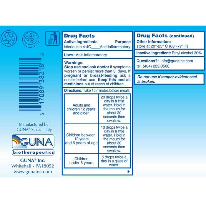 GUNA Biotherapeutics GUNA - IL 4 (Interleukin) Ingredients