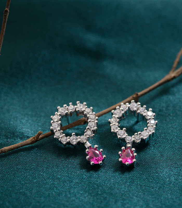 Hanging Pink Crystal Tops (Silver)